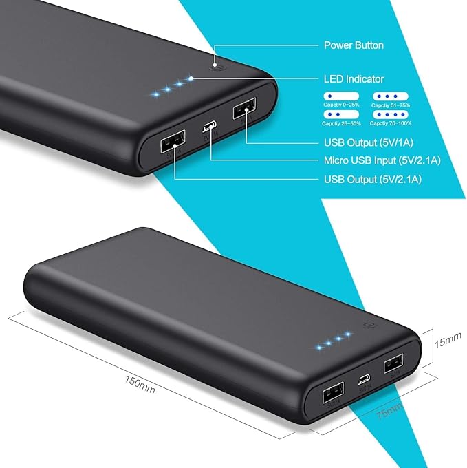Portable Charger Power Bank 26800mah,Ultra-High Capacity Safer External Cell Phone Battery Pack,2 USB Output High Speed Charging Power bank Compatible with iPhone 17/16/15/14/13 Galaxy Android LG etc