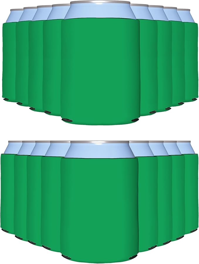 PartyPrints 25 Pack Emerald Blank Can Cooler Sleeves, Customizable Bulk Insulated Foam for Beer, Collapsible Plain Drink Holder, Cold Soda Insulator, 12oz Regular, 16oz Tall Cans