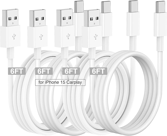 Car Carplay Cable for iPhone 17 16 15 Charger Cord,4 Pack 6FT USB A to USB C Cable for iPhone 17 Pro Max/16 Pro/15 Plus Charger,USB C Car Charger for Apple 17 Air/16 Pro Max/16e/15/iPad Pro-