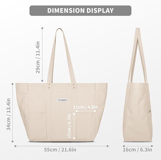 HOMESPON Large Canvas Tote Bag for Women Everything Bag with Pockets and Laptop Sleeve