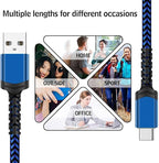 USB Type C Cable 5Pack (3/3/6/6/10FT) Nylon Braided USB C Cable Fast Charger Charging Cord Compatible Samsung Galaxy S9 S8 Note 9 Note 8 Plus,LG V30 G6 G5 V20,Google Pixel, Moto Z2 (Navy&Blue)