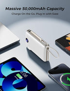 Portable Charger 50000mAh with Built-in Cables and AC Wall Plug, 22.5W Fast Charging Power Bank with LED Display for iPhone 17/16, Samsung, Android Devices, Camping, Road Trips and Travel, White