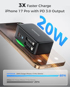 SUPERONE Retractable iPhone charger, 4-Port USB C Charger Block, iPhone Chargers Fast Charging with USB C & Apple Cable, Wall Chargers for iPhones 16/15/14/13/12/11 Series, Pad, Samsung, Pixel - Black