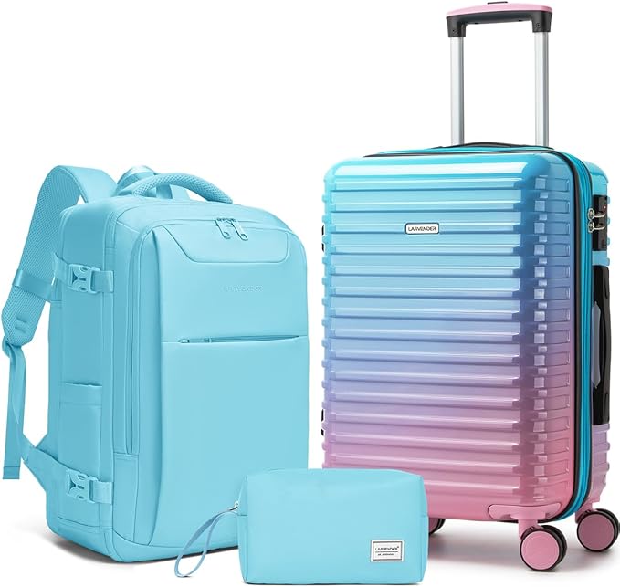 LARVENDER Carry on Luggage 22x14x9 Airline Approved, Expandable 20 Inch Hardside Large Suitcase with Wheels TSA Lock, Lightweigh PC+ABS Travel Carry-on Suitcases for Women and Men, Cotton Candy