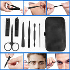 QURIPE 7pcs Manicure Set, Nail Clippers Kit, Stainless Steel Manicure Kit, Nail Clipping Tools Portable Travel Grooming Kit, The Best Gift with Luxurious Case (Black-7)