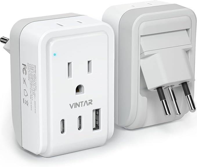 1 Pack Switzerland Travel Plug Adapter, VINTAR Foldable Type J Adapter with 2 AC Outlets，3 USB Ports(2 USB C) for US to Switzerland Rwanda Liechtenstein