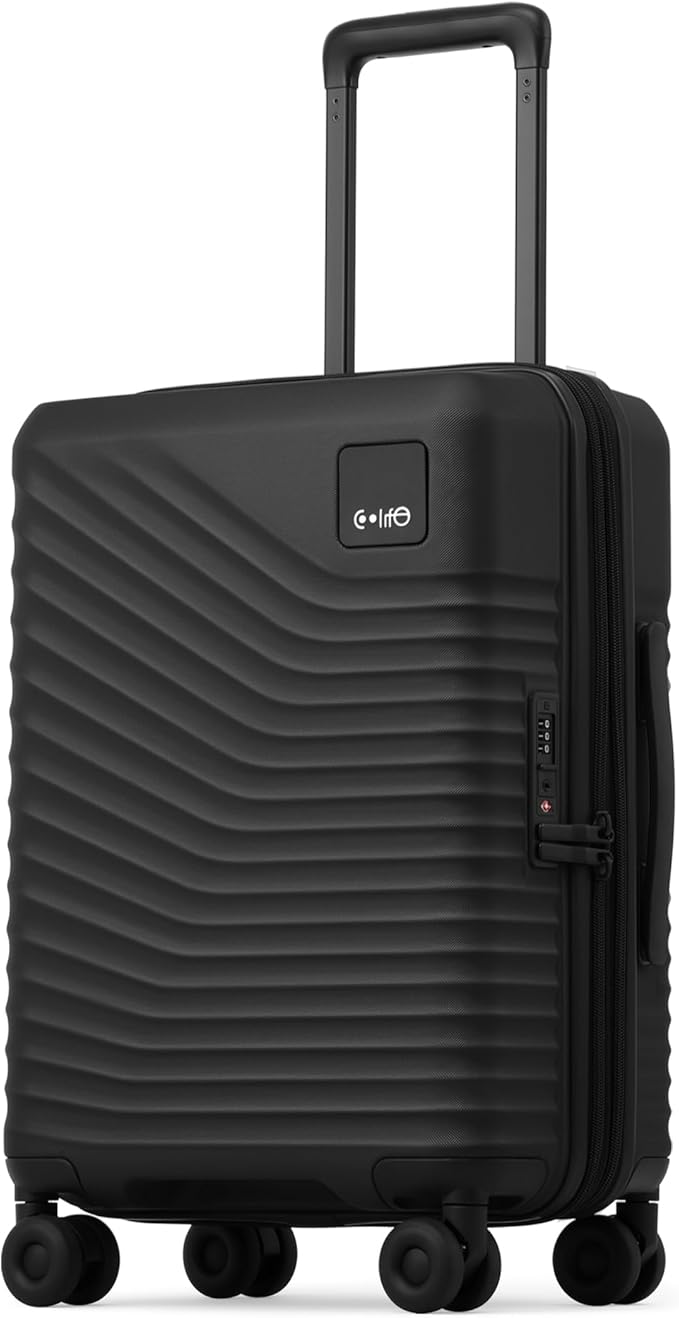 Coolife Carry On Luggage Expandable Hardside Upgrade PC Durable Lightweight Travel Suitcases with Dual Spinner Wheels & TSA Lock (Black, Carry-On 20-Inch)