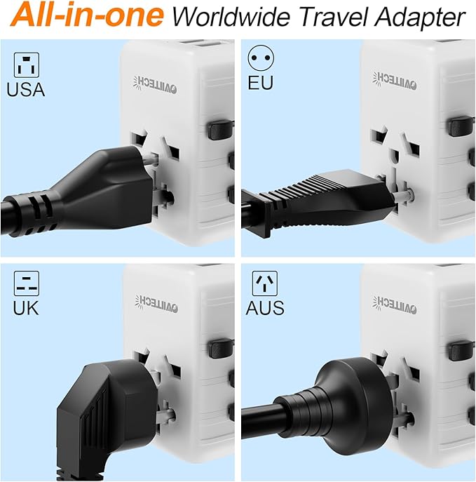 oviitech 35W Universal Travel Adapter with 5 USB Ports, International Wall Charger for for US to European EU UK AUS Worldwide Use(Type C/G/A/I) White - UL Certified.