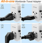 oviitech 35W Universal Travel Adapter with 5 USB Ports, International Wall Charger for for US to European EU UK AUS Worldwide Use(Type C/G/A/I) White - UL Certified.