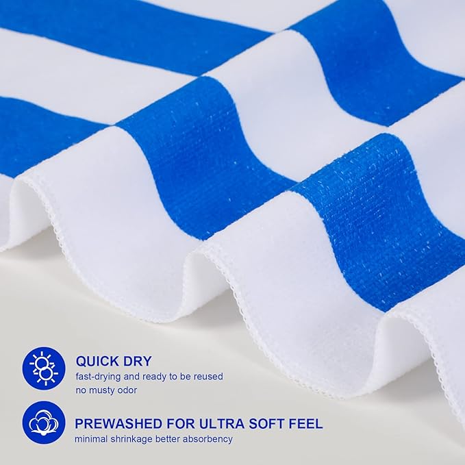 EBOOT 10 Pack Oversized Beach Towel Set Extra Large Pool Towels Microfiber Quick Dry Swim Blanket for Adult Women Men Face Hand Body Bath Travel Pool(Bright Color,36 x 72 Inch,Cabana Stripe)