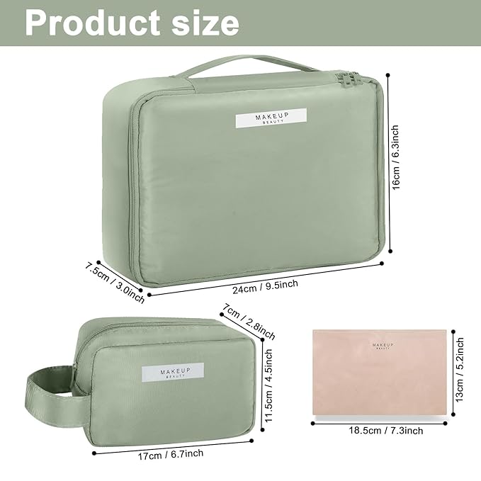 Queboom Travel Makeup Bag Cosmetic Bag Makeup Bag Toiletry bag for women and men (Green-3pcs)