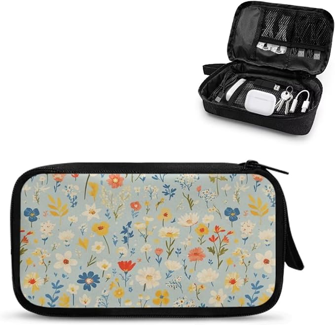 Flowers Travel Cord Organizer Cases Cord Organizers Travel Storage Bag Electronic Organizer Travel Case for SD Card Phone Charger Earphone Tech Pouch Portable