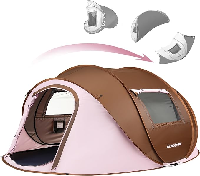 EchoSmile Pop Up Camping Tent, 2/4/6 Person Easy Setup Tent, Water Resistant Dome, Portable with Carry Bag