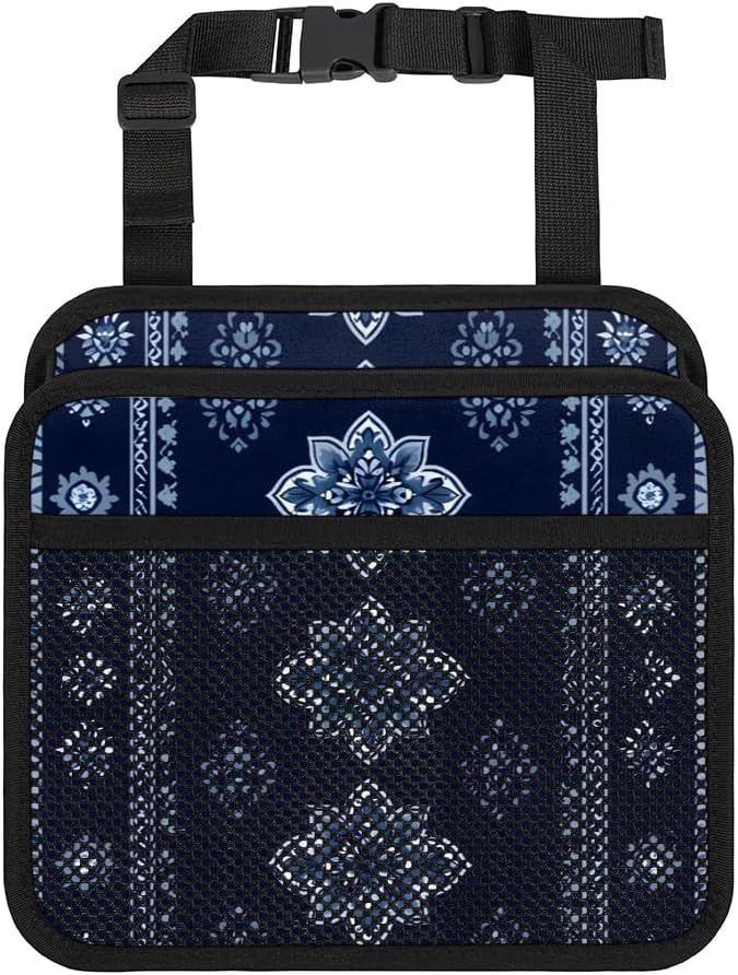 Car Backseat Organizer, PU Leather Back of Seat Cars Hanging Organizer with Pockets Leakproof Car Garbage Bags Hanging Car Seat Storage Box Travel Accessories Foldable (Tribal-floral Vintage Blue)