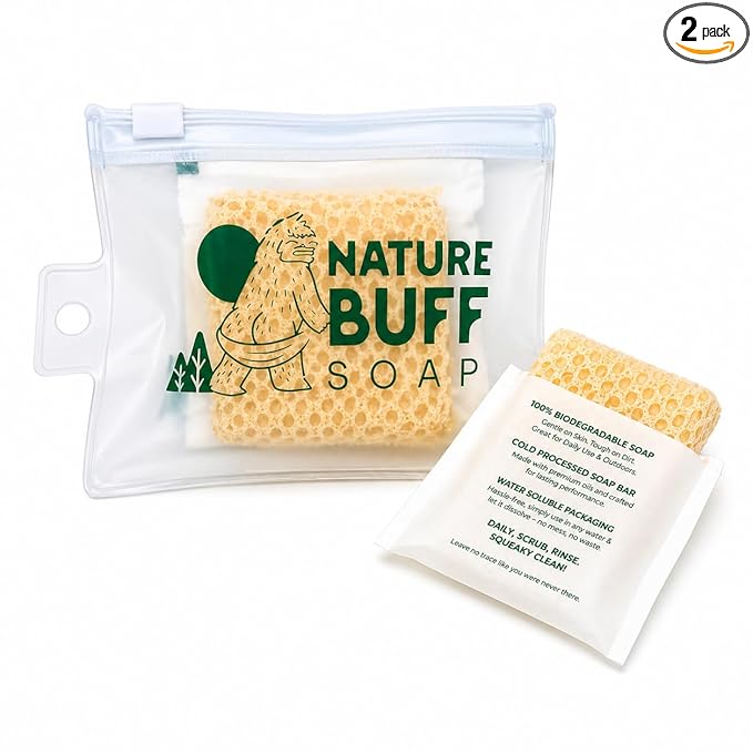 2-Pack Biodegradable Soap Unscented Travel-Sized Camping Soap Bars -All-In-One Backpacking Essentials Outdoor Recreation Soap Bar and Washcloth