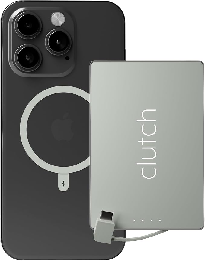 Clutch - Pro USB-C Portable Charger - Compatible with iPhone 15, 16, 17 & Android Devices - Power Bank Magnetic Battery - TSA Travel Approved - USB Rechargeable - Built-in Cable - 5000 mAh - 3.7oz