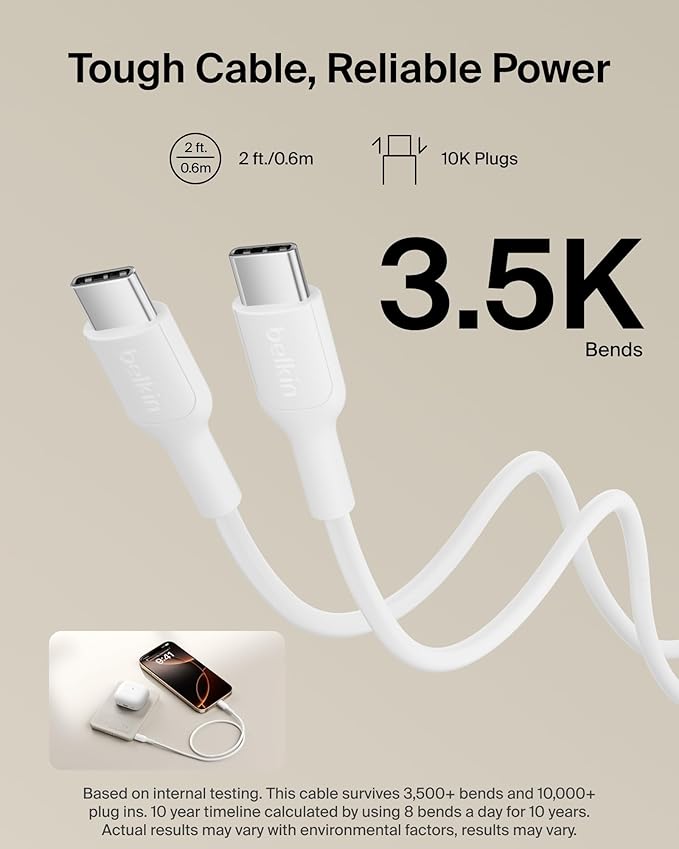 Belkin MagSafe Power Bank 5,000mAh, Ultra-Slim Portable Charger Magnetic Back Supports MagSafe Accessories On-The-Go, Wireless Battery Pack w/USB C Cable for iPhone 17, Pixel 10, Travel - Sand