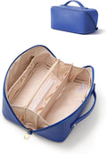 EACHY Travel Makeup Bag, Large Capacity Cosmetic Bag for Women, Waterproof PU Leather, Flat Open Portable Toiletry Bag for Skincare, Brushes & Travel Essentials