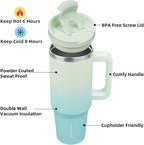 BJPKPK 40 oz Insulated Tumbler With Lid And Straw Stainless Steel Tumblers Cup With Handle For Women And Men,Mint