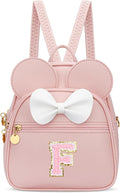 KKXIU Girls Initial Bowknot Cute Mini Backpack for Toddler, Travel Small Girl Backpacks, Personalized Birthday Gifts for Little Girls and Kids(F, Pink)