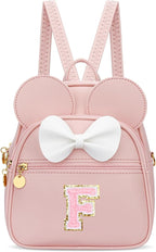 KKXIU Girls Initial Bowknot Cute Mini Backpack for Toddler, Travel Small Girl Backpacks, Personalized Birthday Gifts for Little Girls and Kids(F, Pink)
