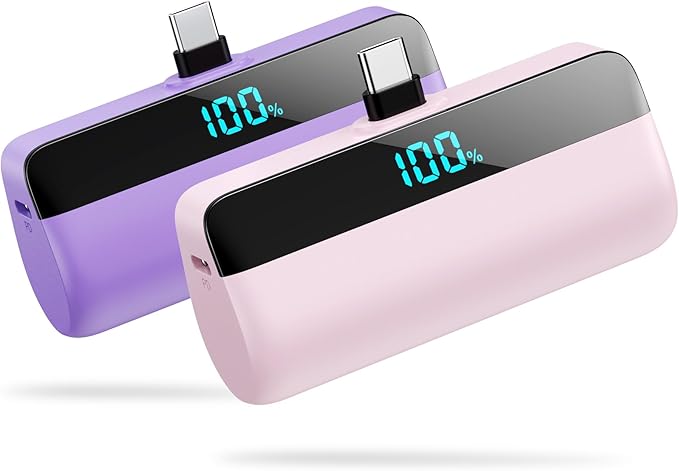 [2-Pack]Mini Portable Charger for iPhone 17/16/15,Upgraded 5500mAh PD Fast Charging USB C Power Bank,Travel Essentials Battery Pack for iPhone 17/17 Pro Max/Air/16/15 Series Galaxy Android-Pink+Purple
