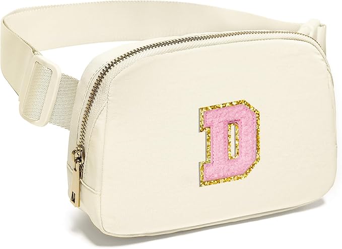 Gitus Belt Bag Fanny Pack Crossbody Bags with Initial Letter Patch Cute Stuff Birthday Gifts for Teenager Girls Trendy Preppy Stuff for Teen Girls Cool Stuff for Teens (Ivory-D)