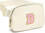 Gitus Belt Bag Fanny Pack Crossbody Bags with Initial Letter Patch Cute Stuff Birthday Gifts for Teenager Girls Trendy Preppy Stuff for Teen Girls Cool Stuff for Teens (Ivory-D)
