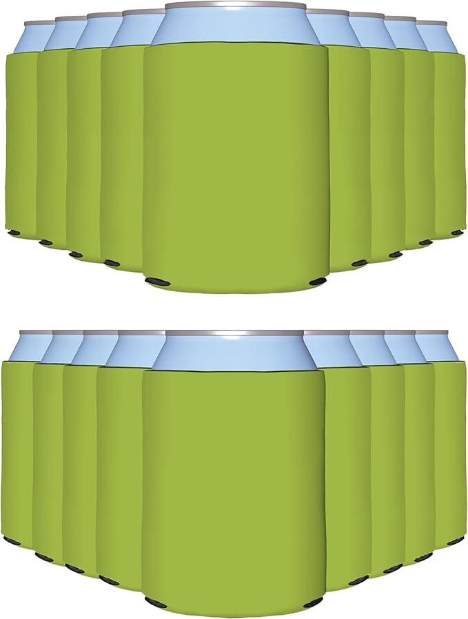 PartyPrints 25 Pack Olive Blank Can Cooler Sleeves, Customizable Bulk Insulated Foam for Beer, Collapsible Plain Drink Holder, Cold Soda Insulator, 12oz Regular, 16oz Tall Cans