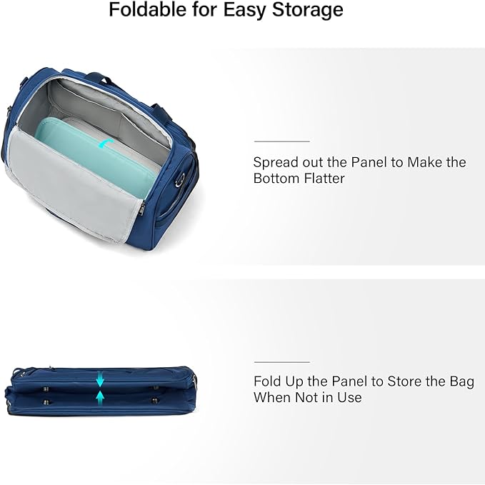 Hanke Small Travel Duffel Bag, Under Seat Carry On Personal Item Bag with 11 Pockets, Lightweight Water Resistant Foldable Weekender Bag with Trolley Sleeve for Travel Gym Daily Use（Blue）