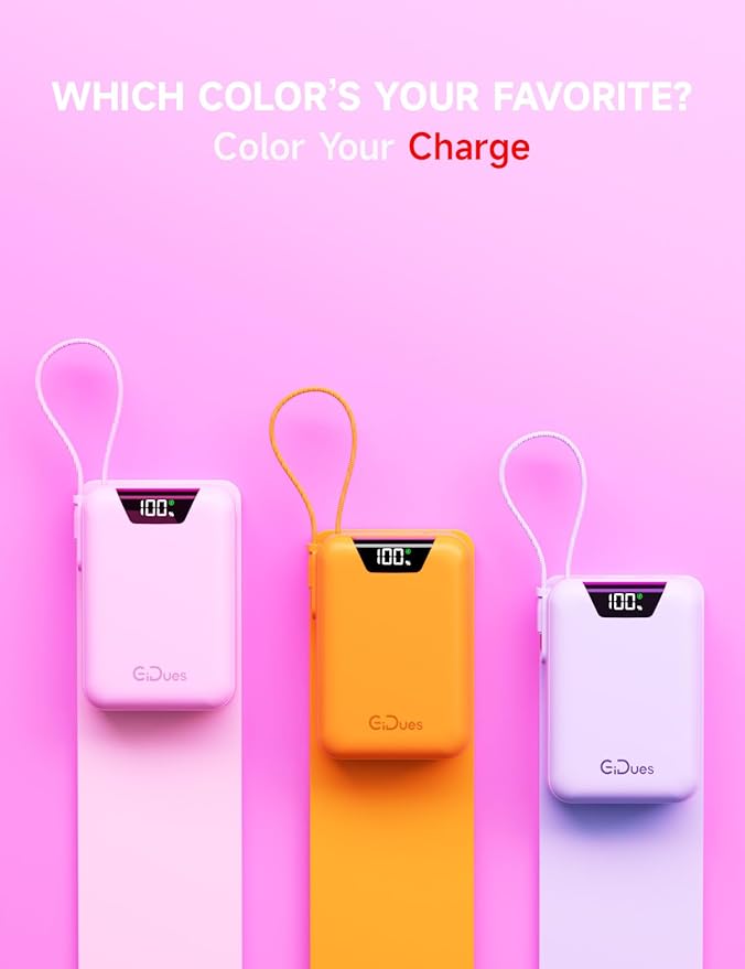 M2 Portable Charger, 20000mAh Power Bank, PD 35W Ultra Fast USB-C Built-in Cable, Compact Cute Mini External Battery Pack for iPhone, Samsung, Android iPad (Pink)