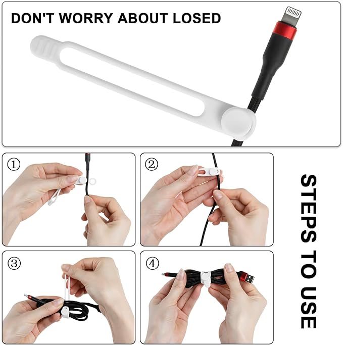 16Pcs 4.2" Silicone Cable Ties Cord Organizer for Cable Management, Reusable Cable Organizer Electronic Accessories in Home,Office,Kitchen,School,Travel(Black*8 & White*8)