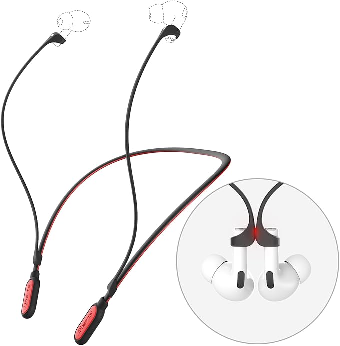 Ultra Strong Magnetic Compatible Airpod Pro Strap Anti-Lost Cord Sports Lanyard Compatible with Airpods 4 3 2 1 Pro 3 2 1, Black with Red