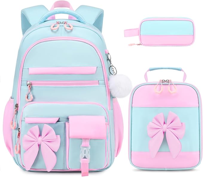 DIGOBAY Backpack for Girls, 3PCS Girls Backpack for School with Lunch Bag Pencil Case, Cute Kids Teens Bookbag for Kindergarten Elementary Preschool Middle School