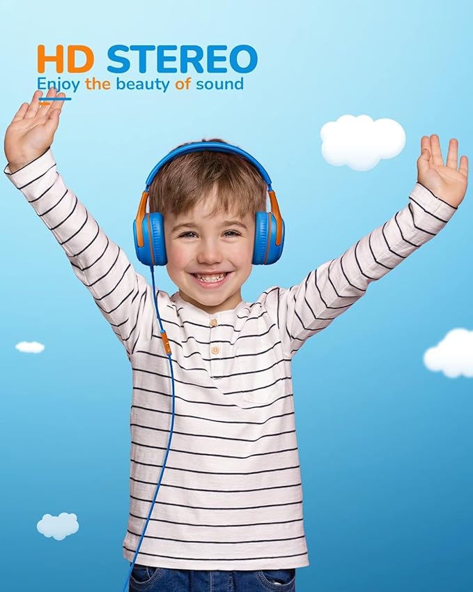 awatrue 3PCS Kids Headphones for School Travel, 85/94dB Safe Volume Limit, 3.5mm Jack, HD Mic, Portable Wired Headphone with Shareport, Stereo Sound On-Ear Headphones for Toddler Kids Girls Boys