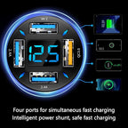 Aokdom 4-in-1 Car Charger 66W Super Fast Charging with USB 2.4A&QC 3.0(Voltmeter&LED Lights) Universal Quick Charge for 12-24V Car Cigarette Lighter Plug(Black-QC/2.4A)