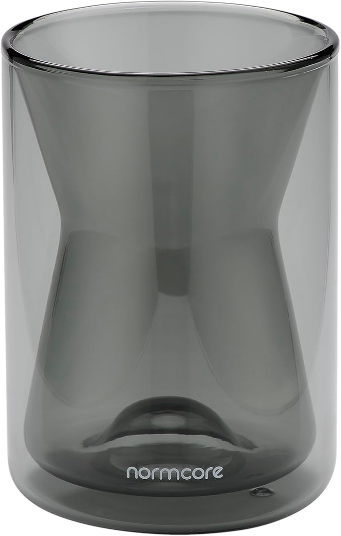 Normcore Pour Over Coffee Maker 2.0 (320ml / 10.8oz) – Double Wall Borosilicate Glass Coffee Dripper, Portable with EVA Case, Fits 185 Wave Filter, Manual Pour Over Coffee Brewer, Smoke Grey