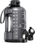 AQUAFIT 1 Gallon Water Bottle with Time Marker - Straw & Chug Lid - BPA Free Gym Water Bottle with Straw - Big Gallon Jug (Gray, 128 oz - 2 Lids)