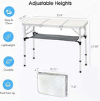 Folding Camping Table, 35''L x16''W Camp Aluminum Table with Adjustable Height Legs, Indoor Outdoor Lightweight Portable Folding Dining Table for Camp Picnic Beach Cooking 3Ft（3 Heights 10"/20"/27"）