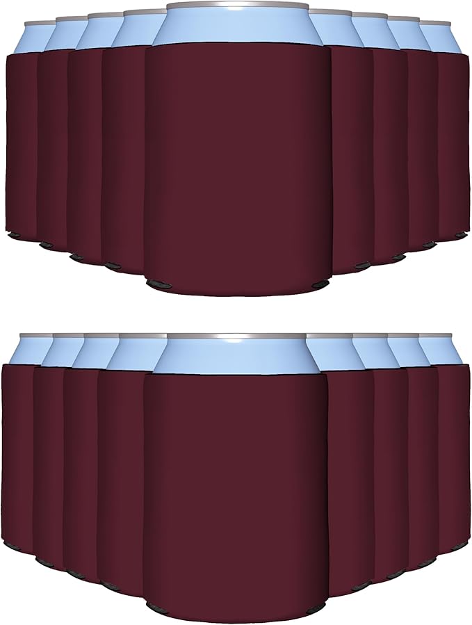 PartyPrints 200 Pack Burgundy Blank Can Cooler Sleeves, Customizable Bulk Insulated Foam for Beer, Collapsible Plain Drink Holder, Cold Soda Insulator, 12oz Regular, 16oz Tall Cans