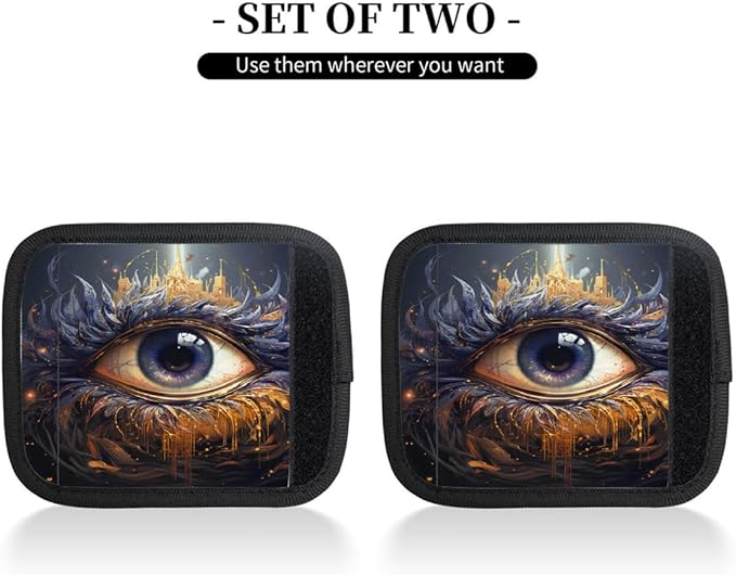 Abstract Colorful Devil Eye 2 Pack Luggage Handle Wrap Set of Neoprene Luggage Tags for Suitcases Bag Strap Wrap Cover Travel Airplane Accessories Covers Markers Sleeve Grips Identifiers Cruise