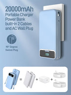 Portable Charger, 20000mAh 22.5W Fast Charging Power Bank with Built-in Cables & Wall Plug, Travel Essential External Battery Pack with LED Display, USB C Battery Phone Charger for iPhone Samsung Blue