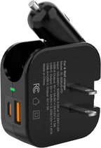 TRON Wall & Car Charger Travel Charging Station, 36W Dual USB-C & USB-A Fast Charger, Foldable for iPhone, iPad, Android, Earbuds – TR17