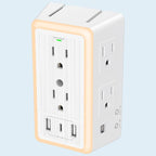 Wall Outlet Extender with USB Charging Ports 9 in 1 Plug Extension Block Multiple AC Outlets Splitter Power Hub Wall Tap 1500J Surge Protection Night Light Dusk to Dawn Sensor Switch ETL Listed