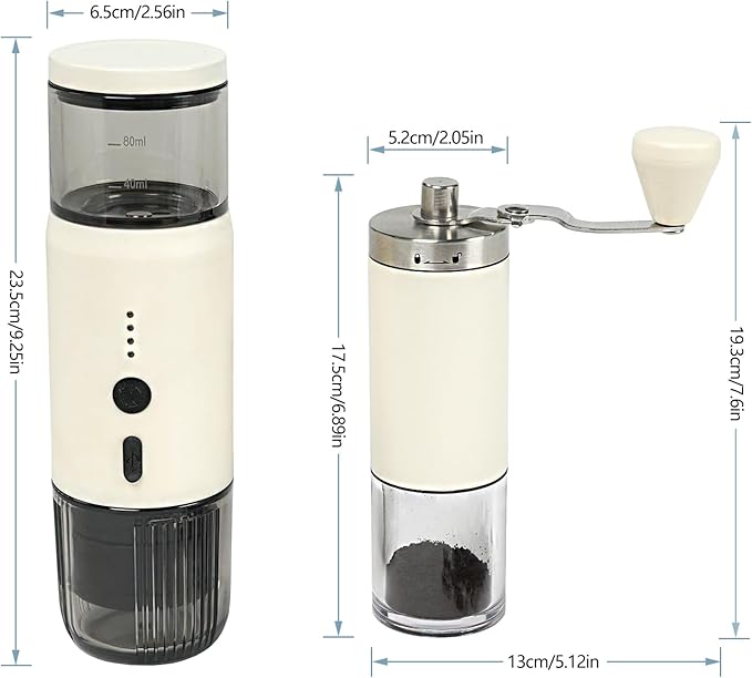 HAWOK Portable Espresso Coffee Machine & Manual Coffee Grinder Set, 80ml Water Tank, for Camping, Hiking, RV, Office, Home & Car