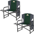Colegence Oversized Directors Camping Chair Set of 2 Support 600 LBS, Heavy Duty Folding Outdoor Chairs with Detachable Side Pocket and Adjustable Side Table for Outside Beach,Lawn,Fishing (Green)