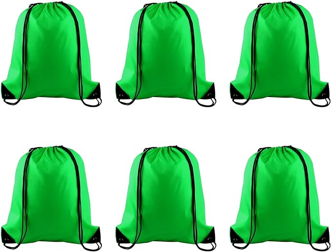 PLULON 6 Pcs Drawstring Bags Bulk Green Drawstring Backpack String Backpack Cinch Sack Sport Gym Bags for Yoga Traveling Outdoor Sports