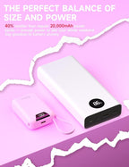 M2 Portable Charger, 20000mAh Power Bank, PD 35W Ultra Fast USB-C Built-in Cable, Compact Cute Mini External Battery Pack for iPhone, Samsung, Android iPad (Pink)