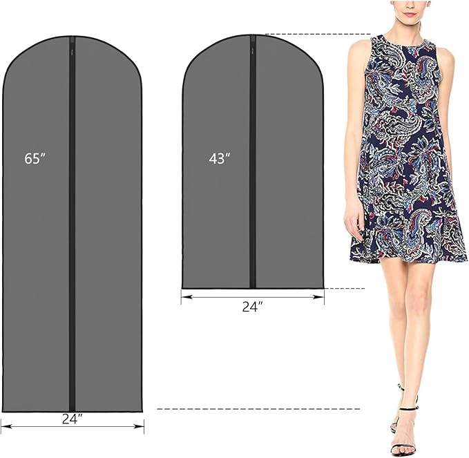 Zilink Clear Dress Bags for Gowns Long 65'' Garment Bags for Hanging Clothes Foldable Long Garment Bags for Dresses for Closet Storag - Clear/Black, 3 Pack