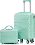 20 Inch Carry on Luggage with 14 Inch Cosmetic Case, 2 Pcs Hardshell Lightweight Durable Spinner Suitcase Set for Travel, Women, Men, TSA Lock, ABS, 20+14 Inch (Mint Green)